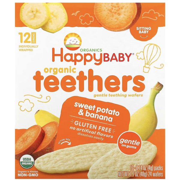 هابي بيبي - مقرمشات عضوية للتسنين بنكهة البطاطا و الموز . 12 جيس